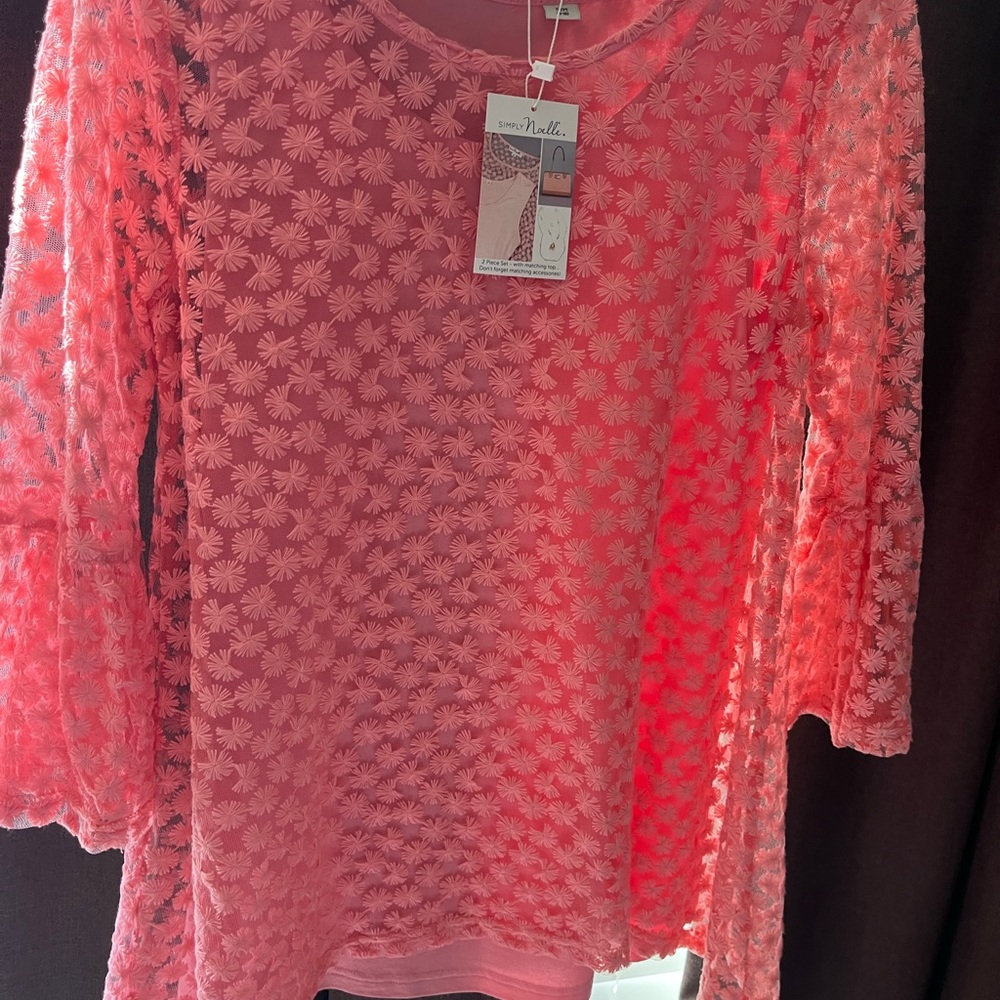 Simply Noelle Pink Sheer 3/4 Sleeve Blouse